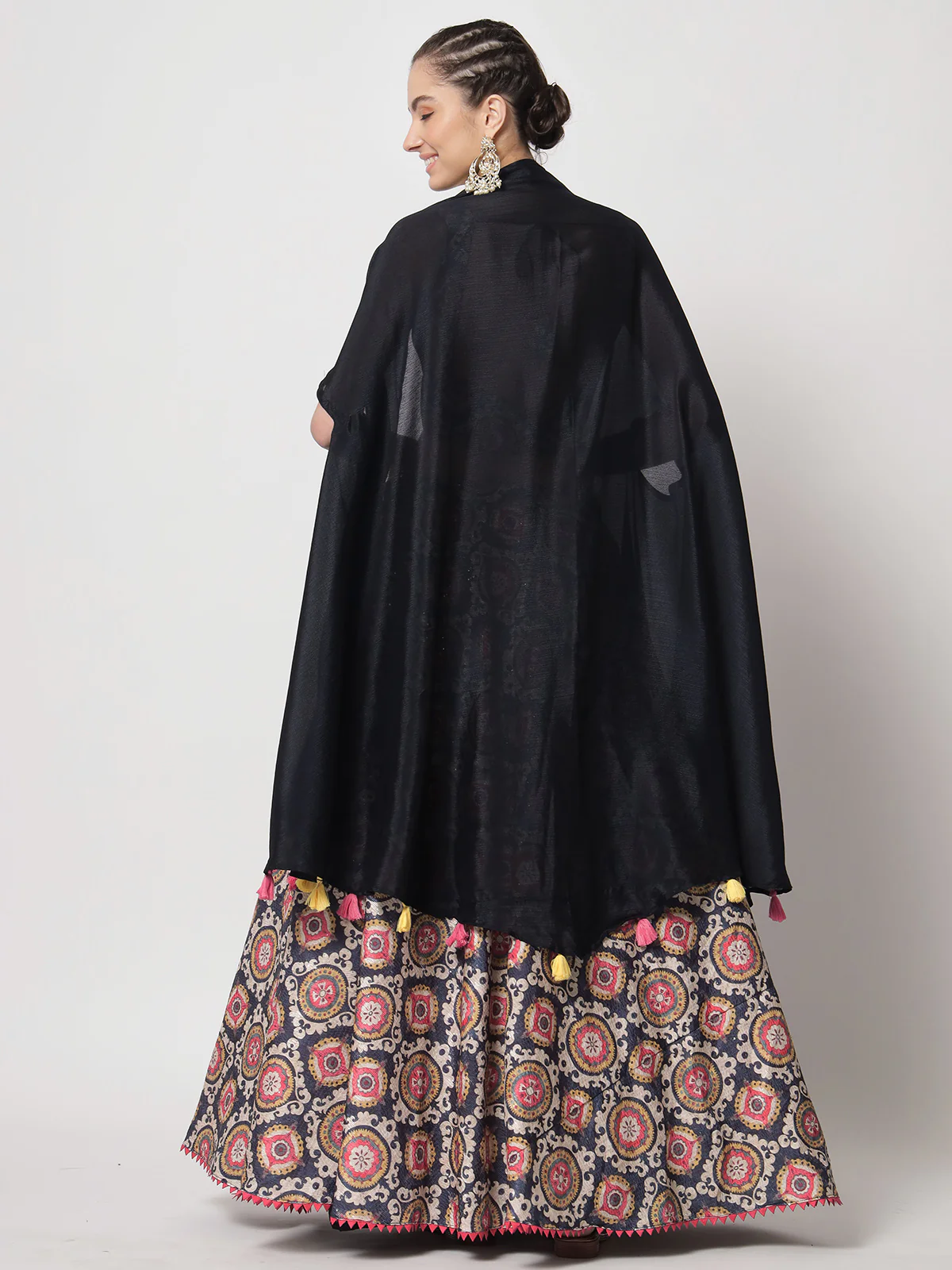 Odette Women Beautiful Multicolor Chinon Silk Printed Semi Stitched Lehenga With Unstitched Blouse - Image 4