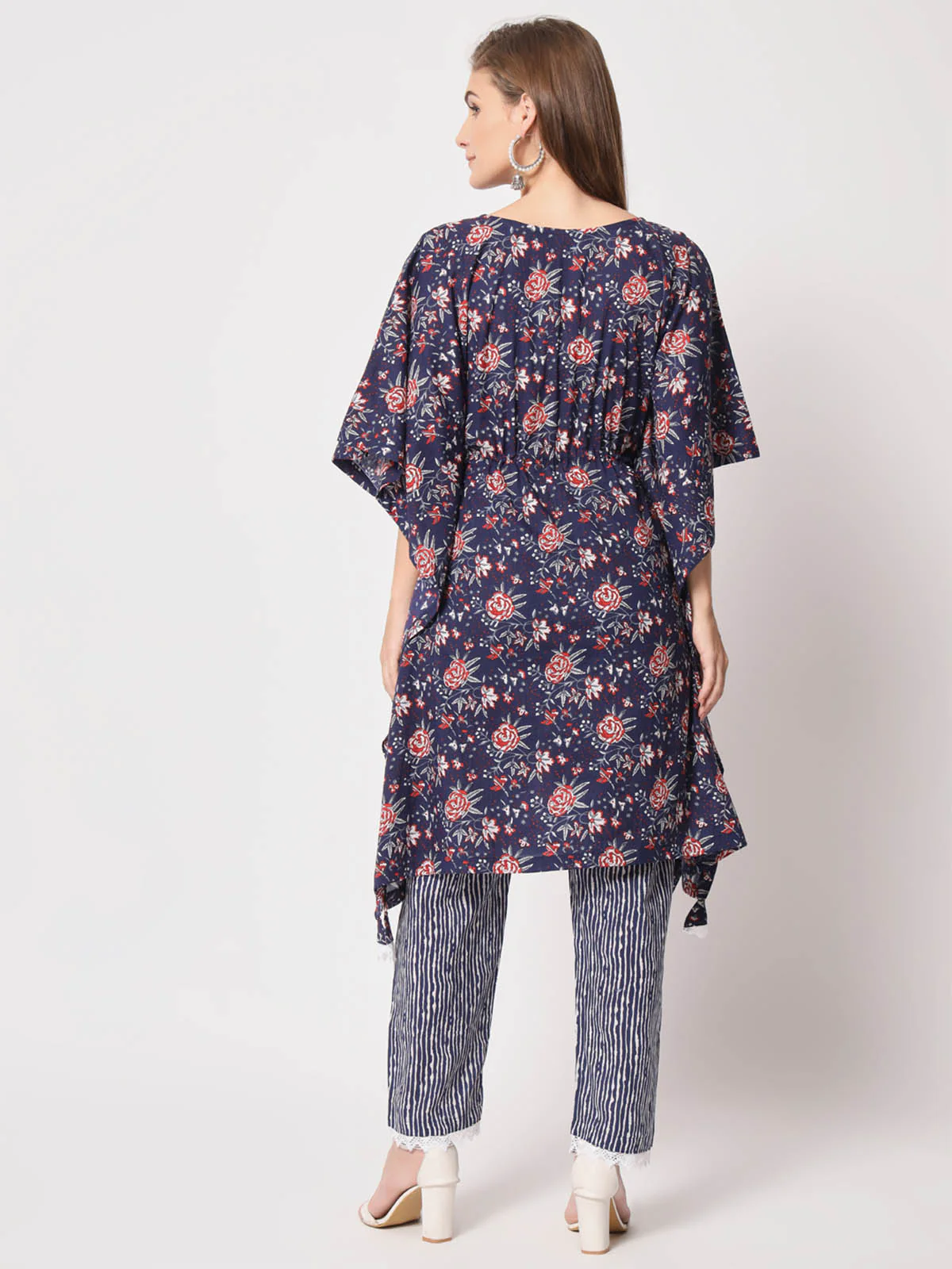 Odette Women Beautiful Dark Blue Cotton Printed Stitched Kurta Set - Image 4