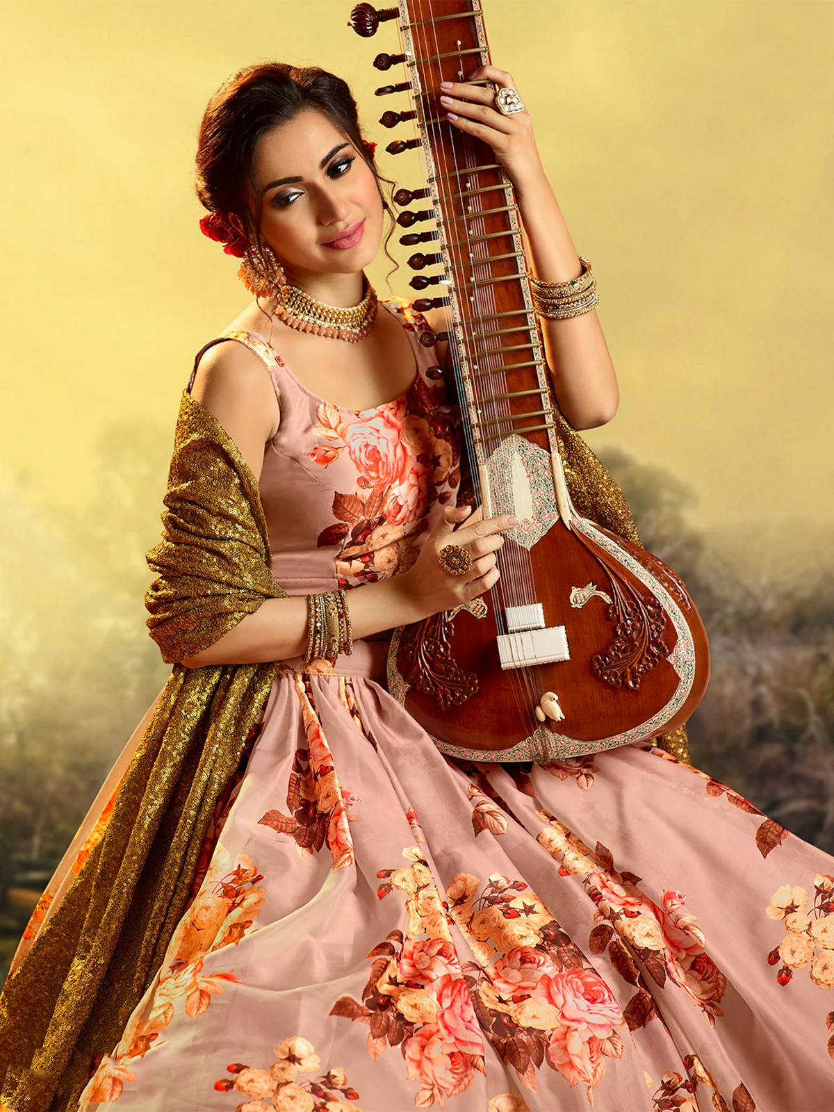 Odette Women Beautiful Peach Semi Stitched Lehenga With Unstitched Blouse - Image 3