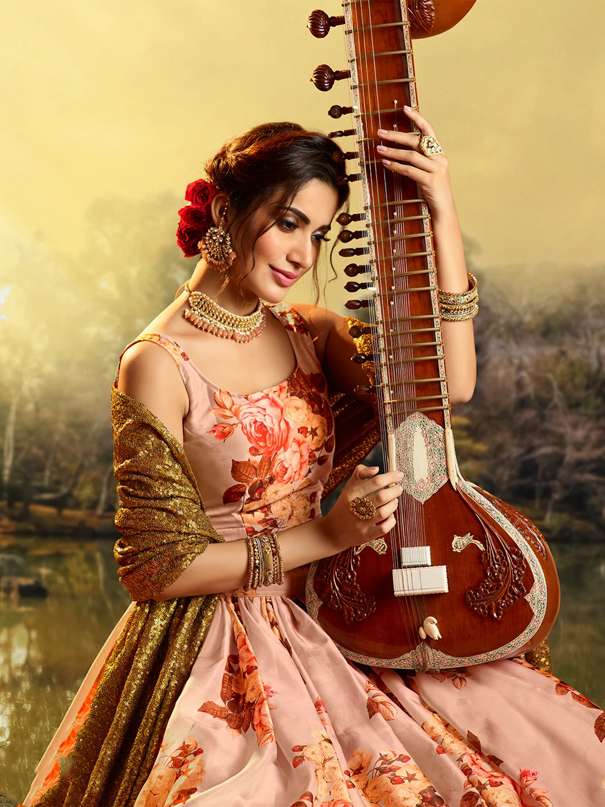 Odette Women Beautiful Peach Semi Stitched Lehenga With Unstitched Blouse - Image 4