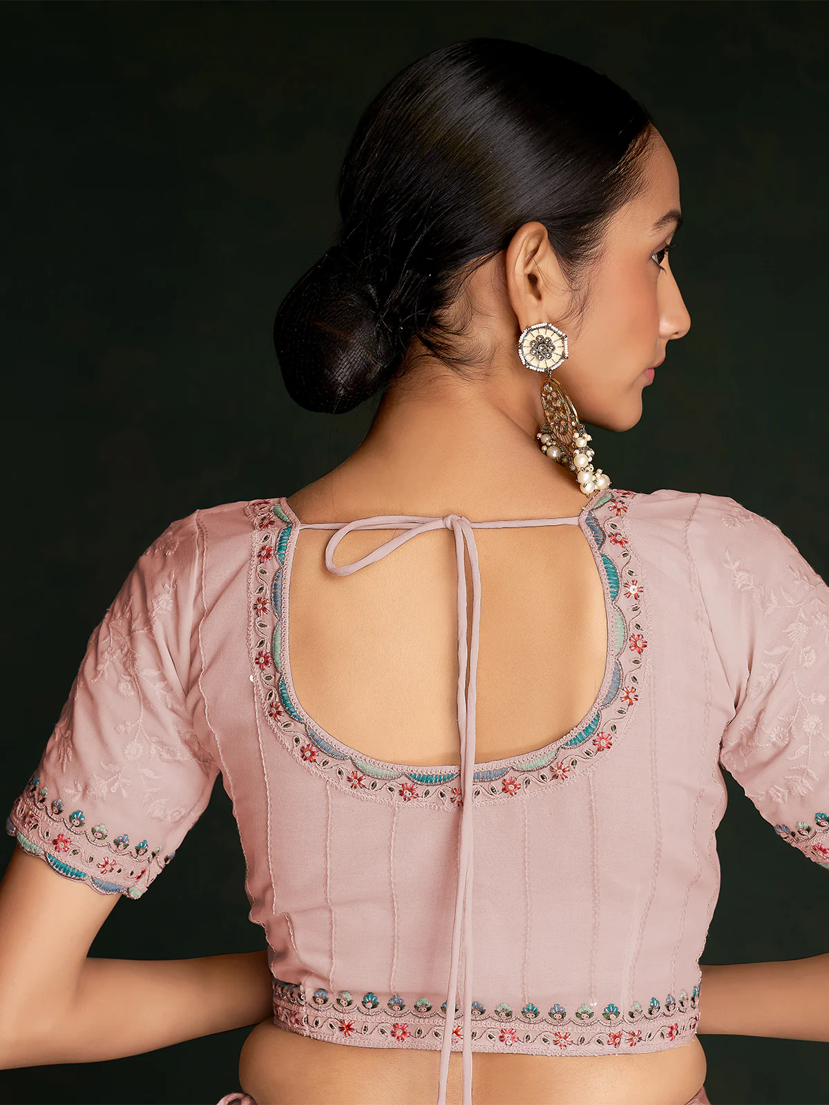 Odette Women Beautiful Pink Georgette Embroidered Saree With Unstitched Blouse - Image 5