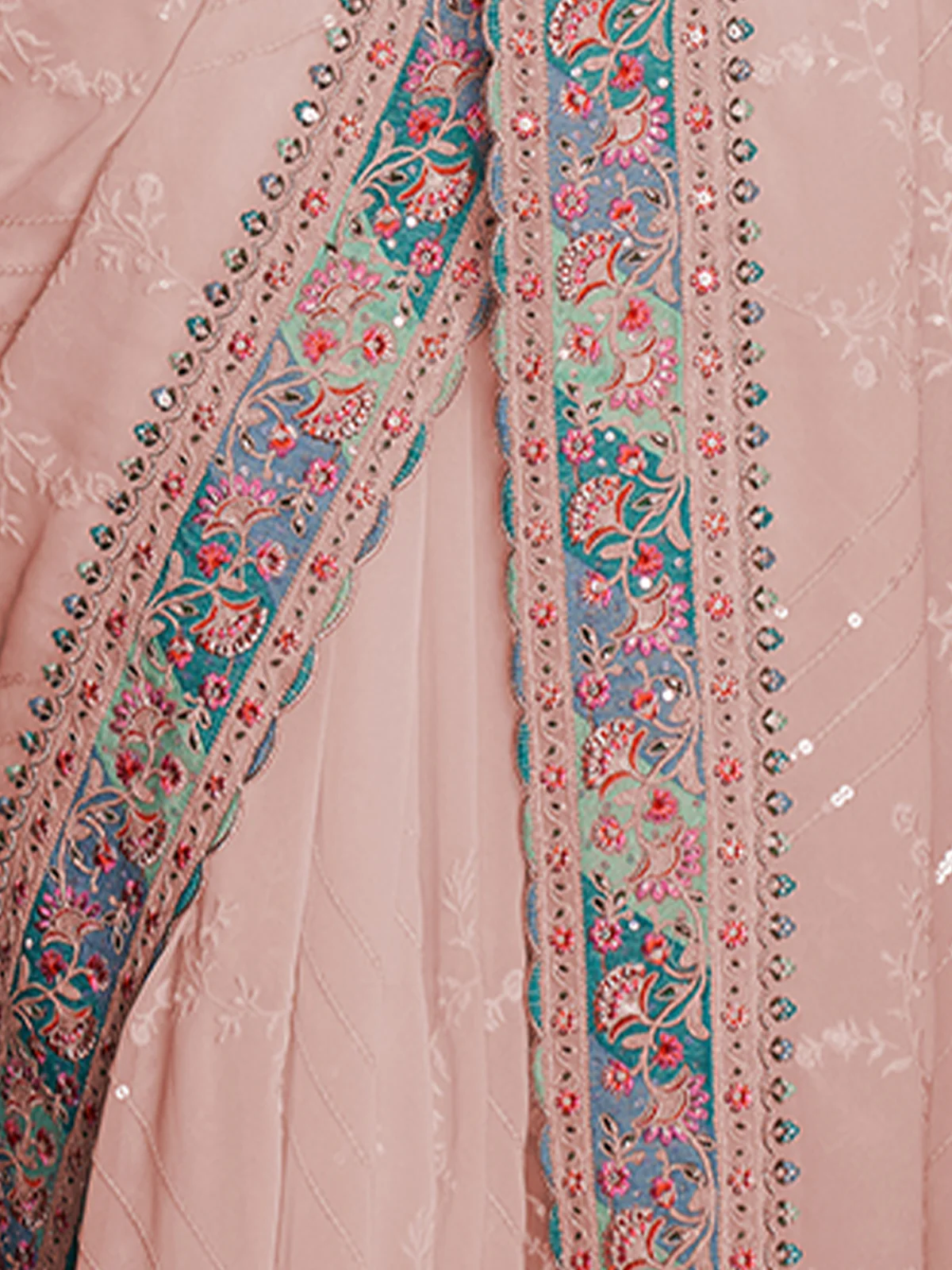 Odette Women Beautiful Pink Georgette Embroidered Saree With Unstitched Blouse - Image 6