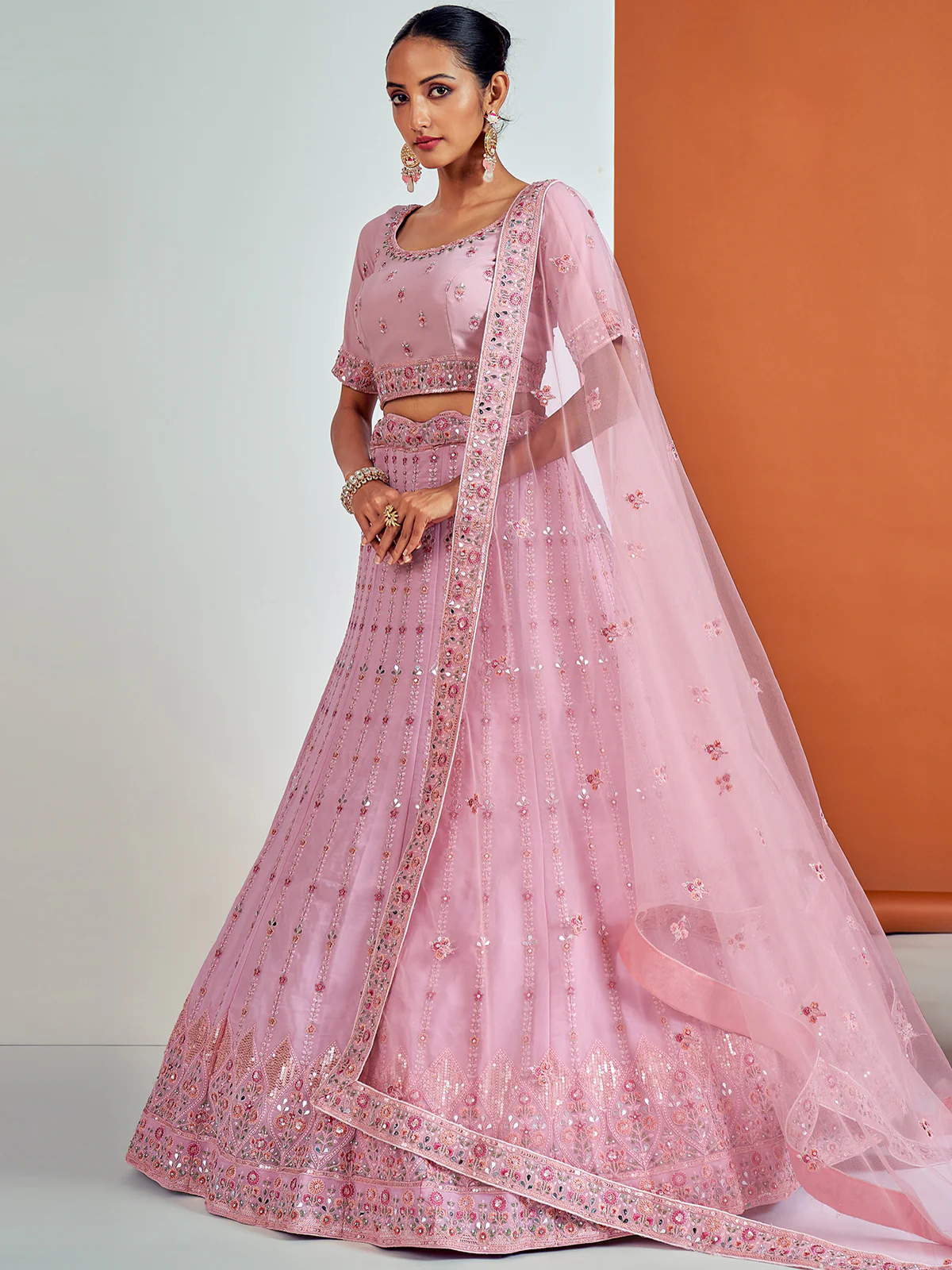 Odette Women Beautiful Pink Georgette Semi Stitched Lehenga With Unstitched Blouse - Image 3