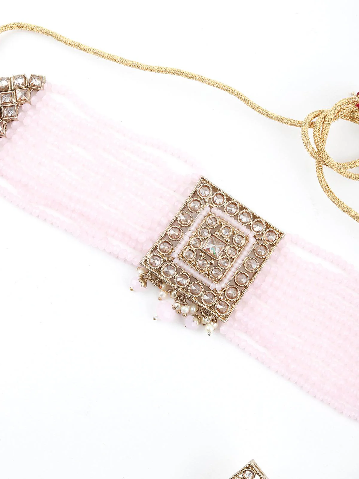 Odette Women Bedazzling Baby Pink Choker Necklace Set - Image 4