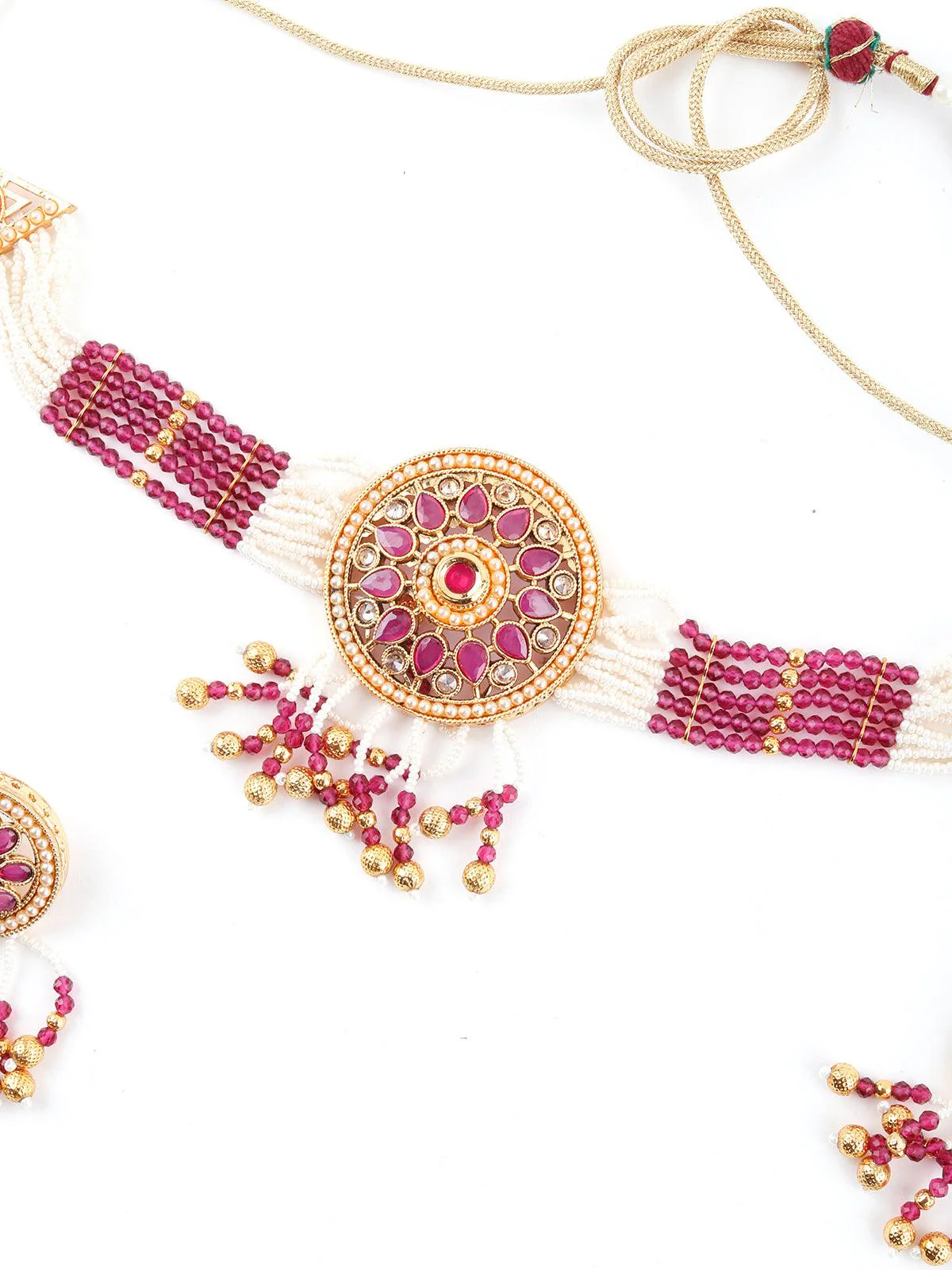 Odette Women Ravishing White And Maroon Choker Necklace Set - Image 4