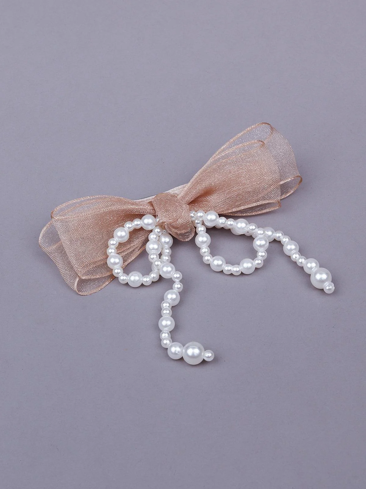 Odette Women Beige Bow Embellished With Artificial Pearls Hair Clips - Image 2