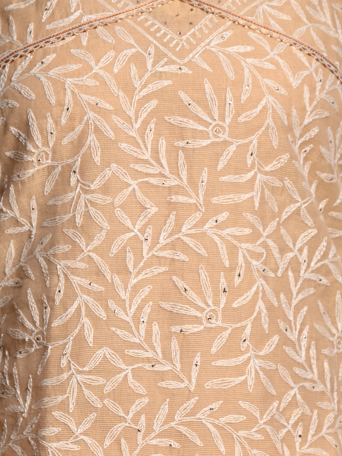 Odette Women Chequered Voile Chikankari Mukaish Work Embroidered Stitched Kurta With Dupatta - Image 4