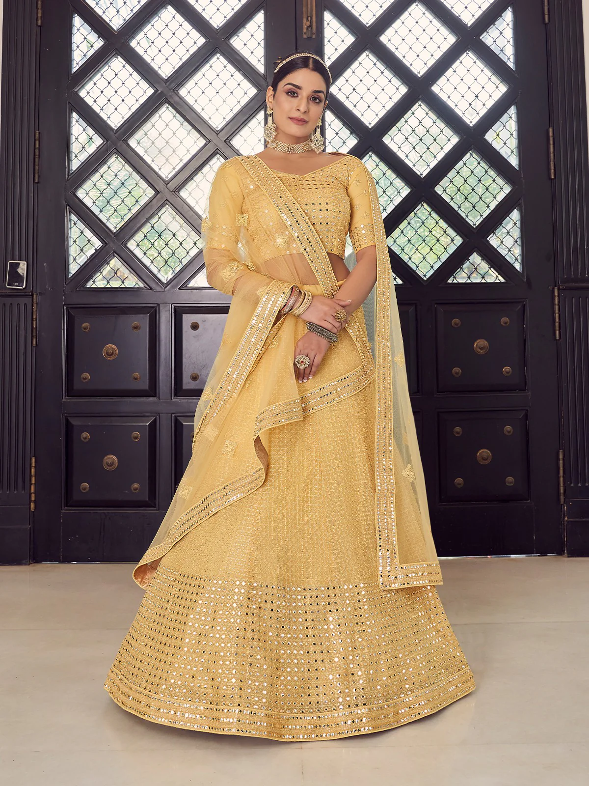 Odette Women Beige Classic Semi Stitched Lehenga With Unstitched Blouse - Image 2