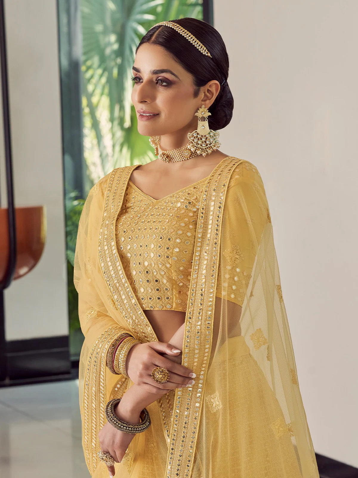 Odette Women Beige Classic Semi Stitched Lehenga With Unstitched Blouse - Image 4