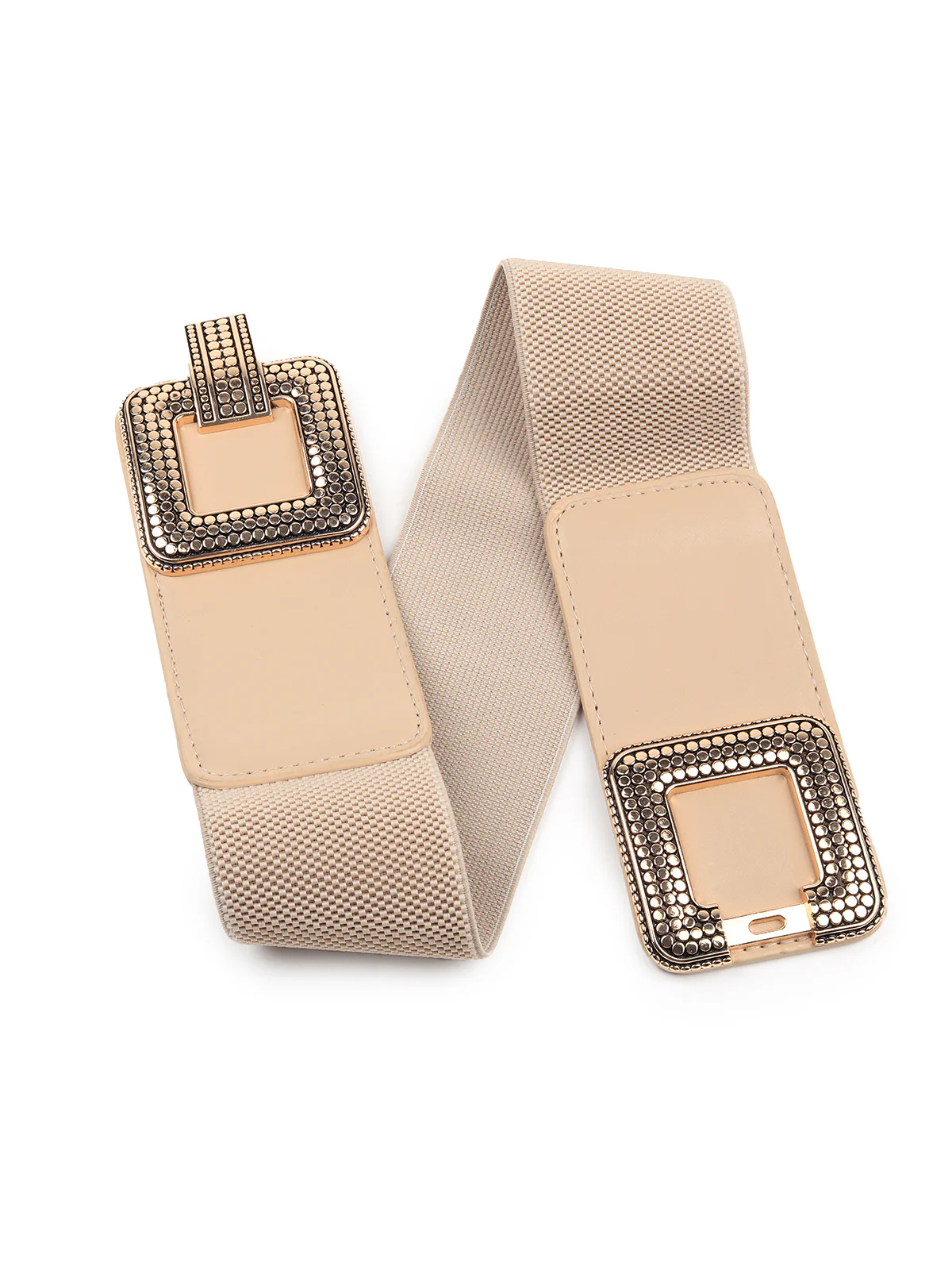 Odette Women Beige Elastane & Faux Leather Embellished Belt - Image 4