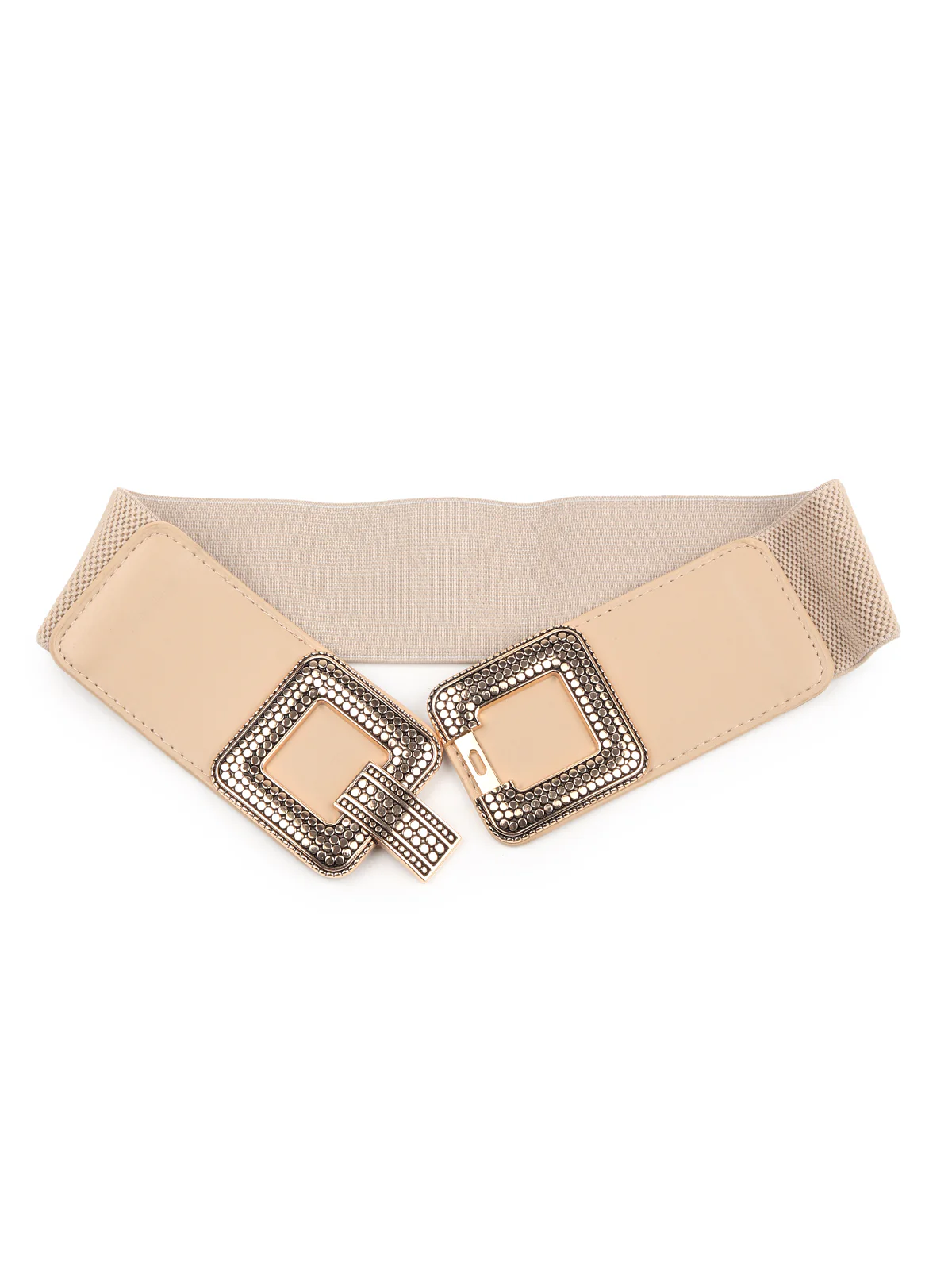 Odette Women Beige Elastane & Faux Leather Embellished Belt - Image 5