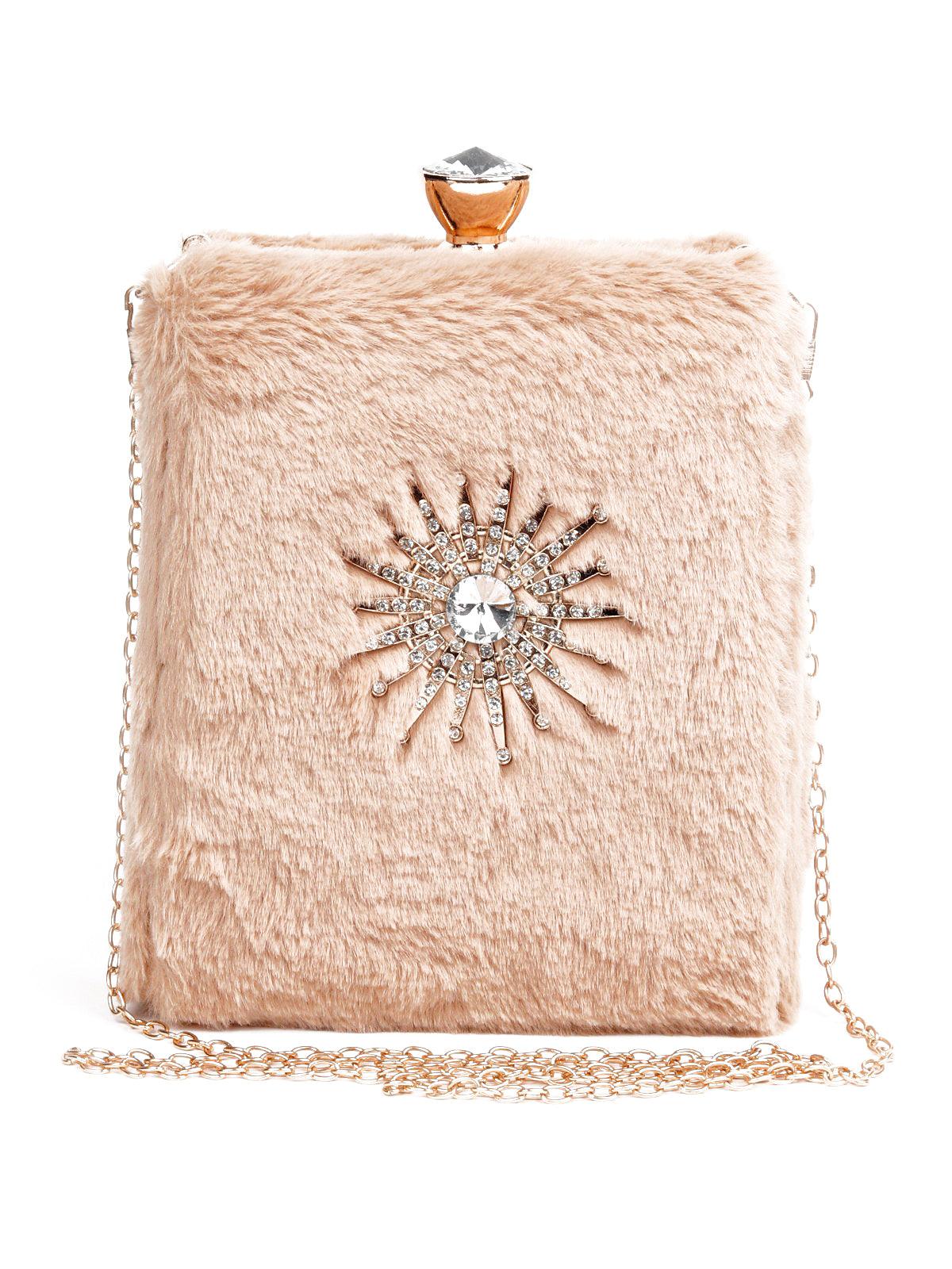 Odette Women Peach Faux Fur Bag - Image 3