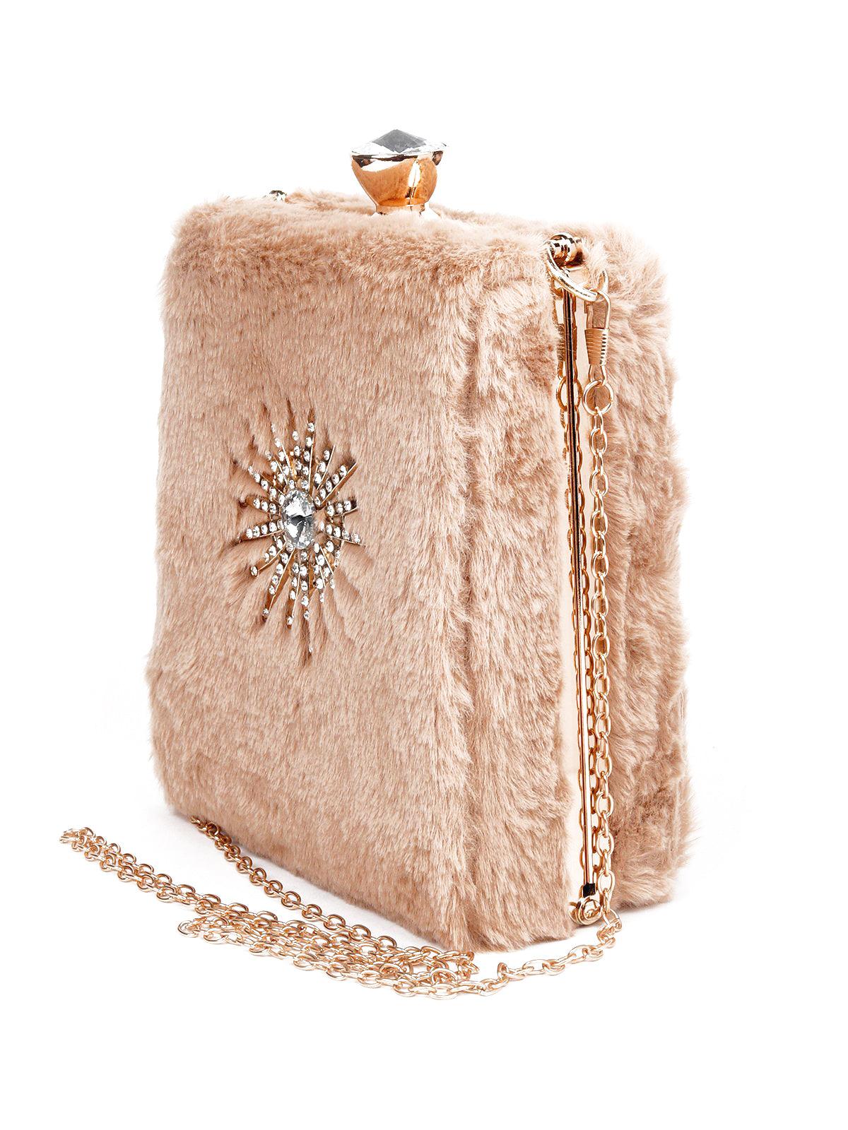 Odette Women Peach Faux Fur Bag - Image 4