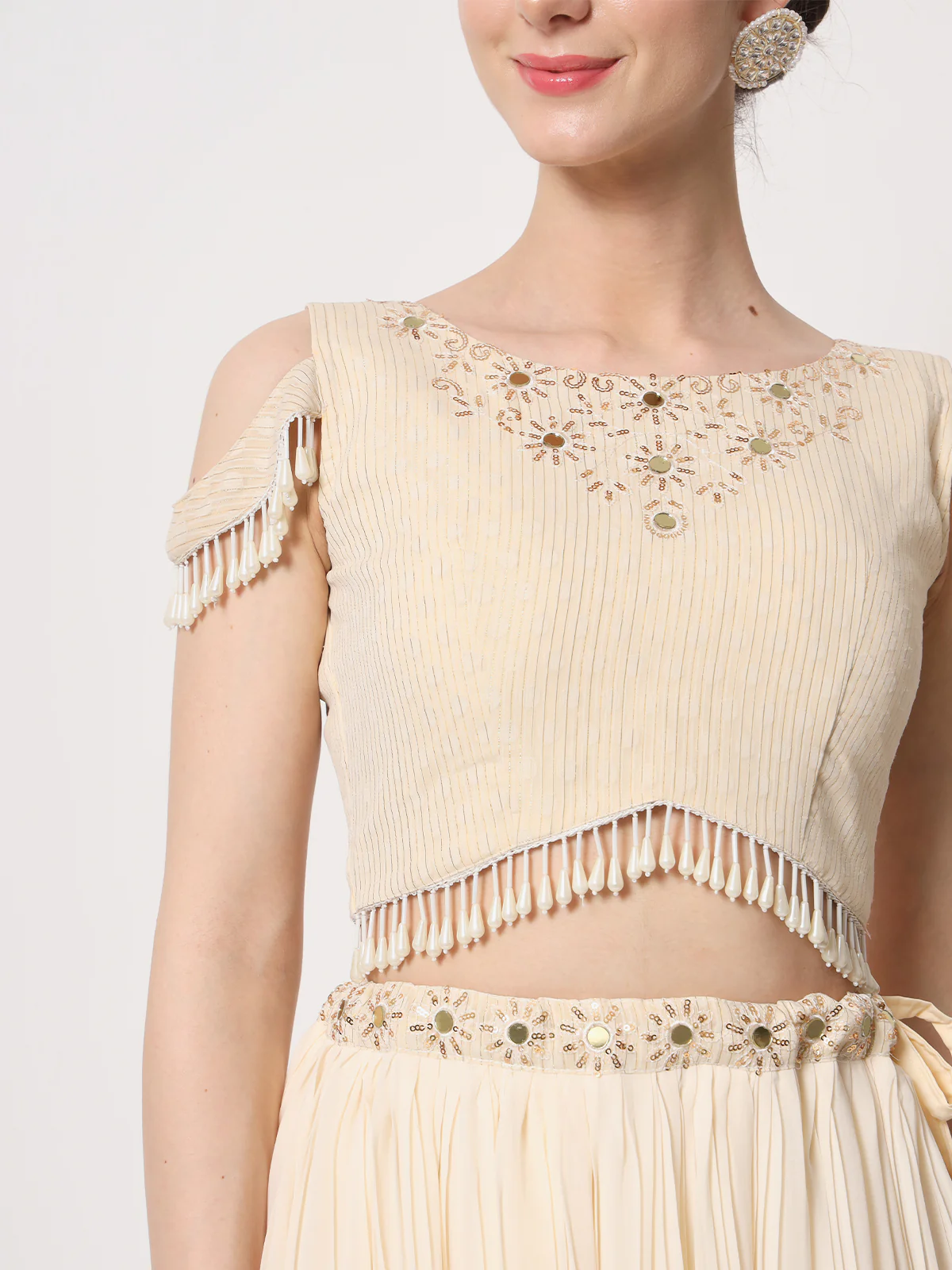 Odette Women Beige Georgette Semi Stitched Lehenga With Unstitched Blouse - Image 5