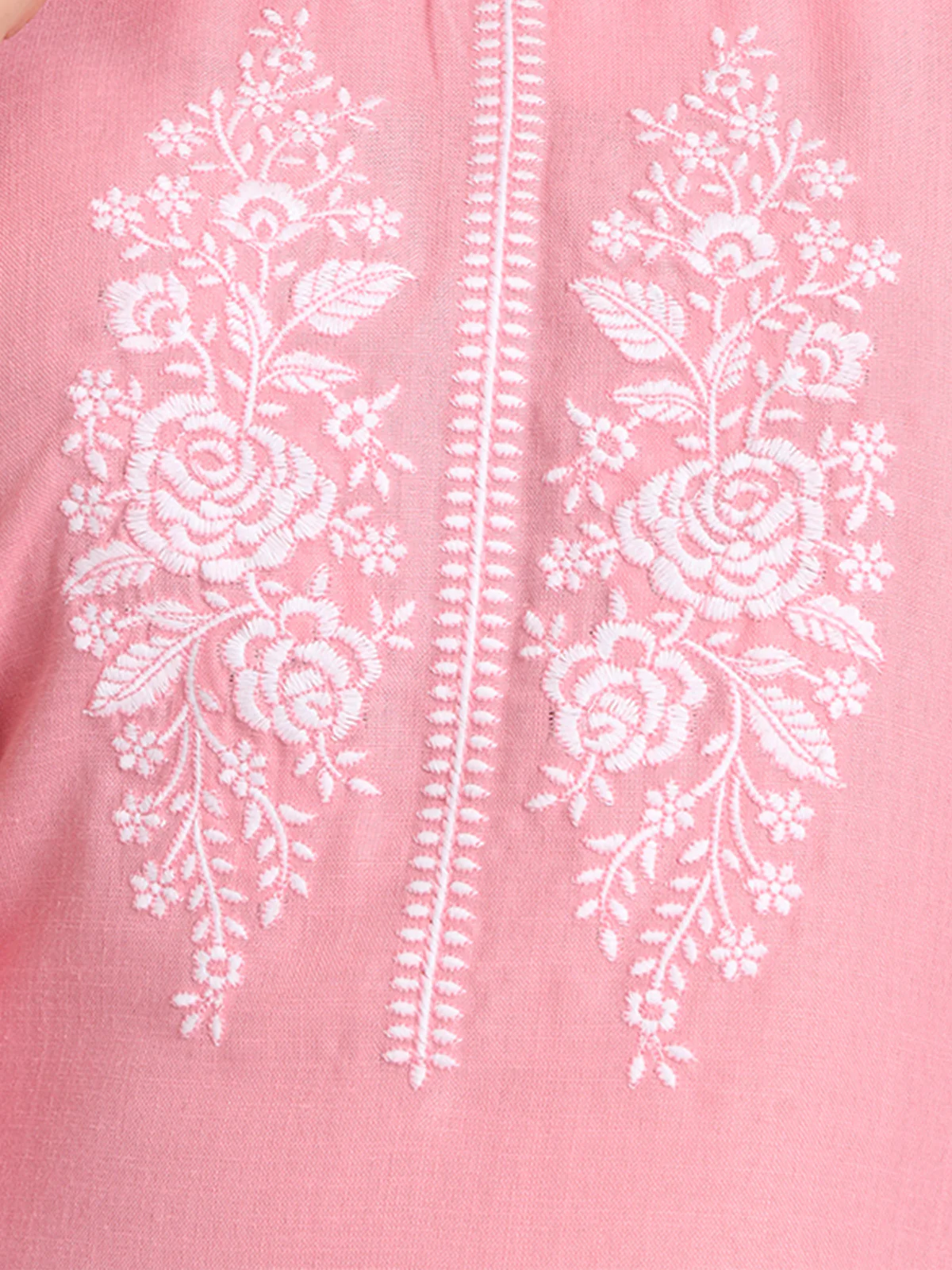 Odette Women Pink Cotton Blend Embroidered Stitched Kurta Set - Image 6