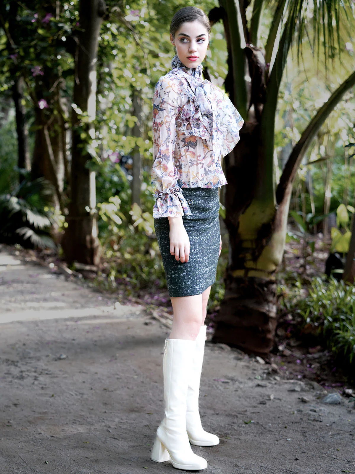Odette Women Beige Polyester Voil Printed Shirt - Image 2