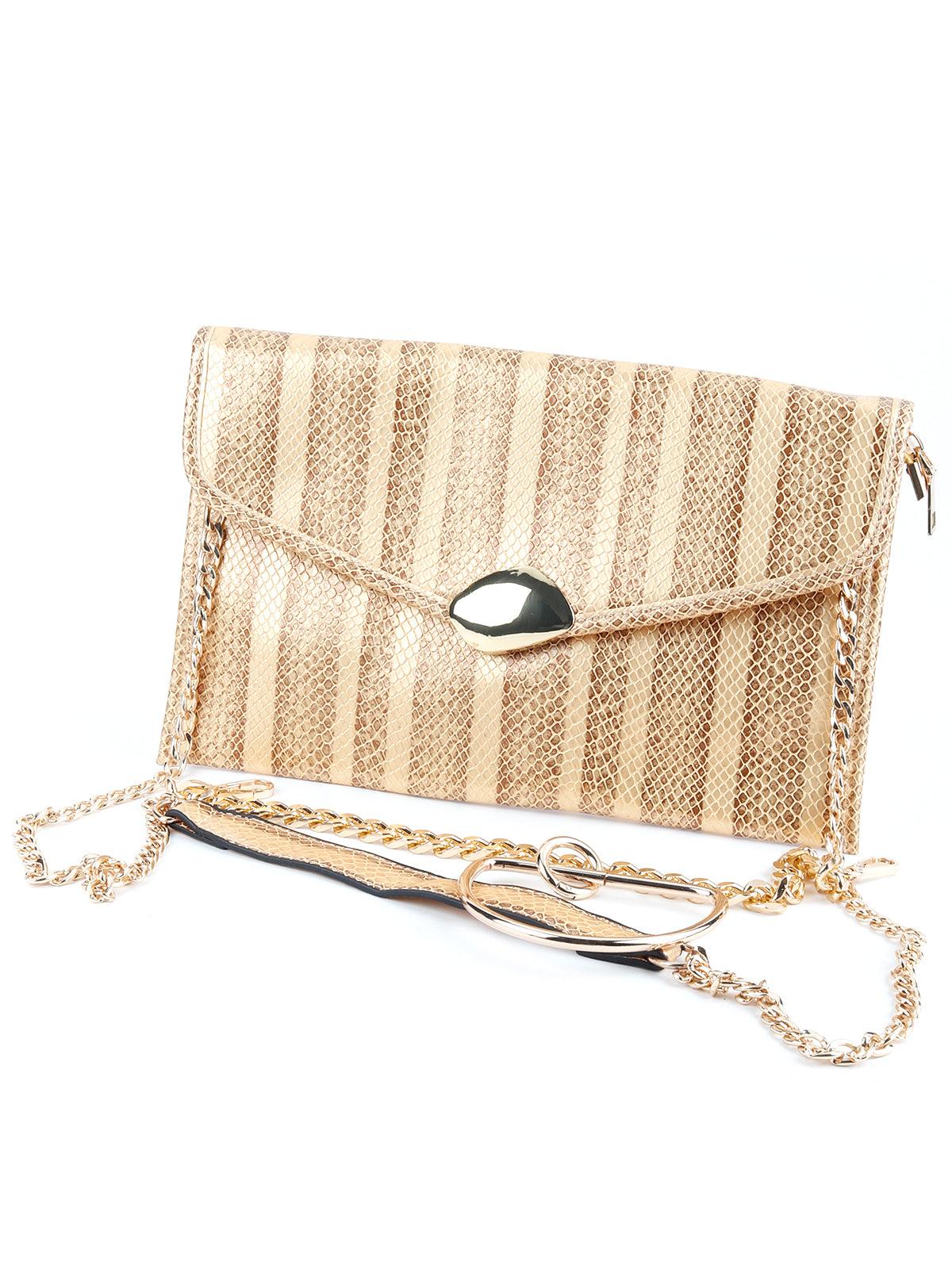 Odette Women Beige Printed Envelope Sling Bag - Image 3