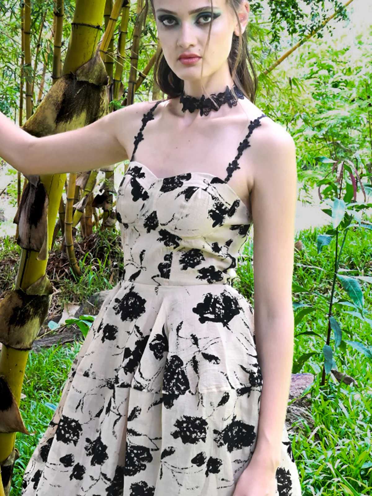 Odette Beige Printed Polyester Dobby Corset Dress Women - Image 5