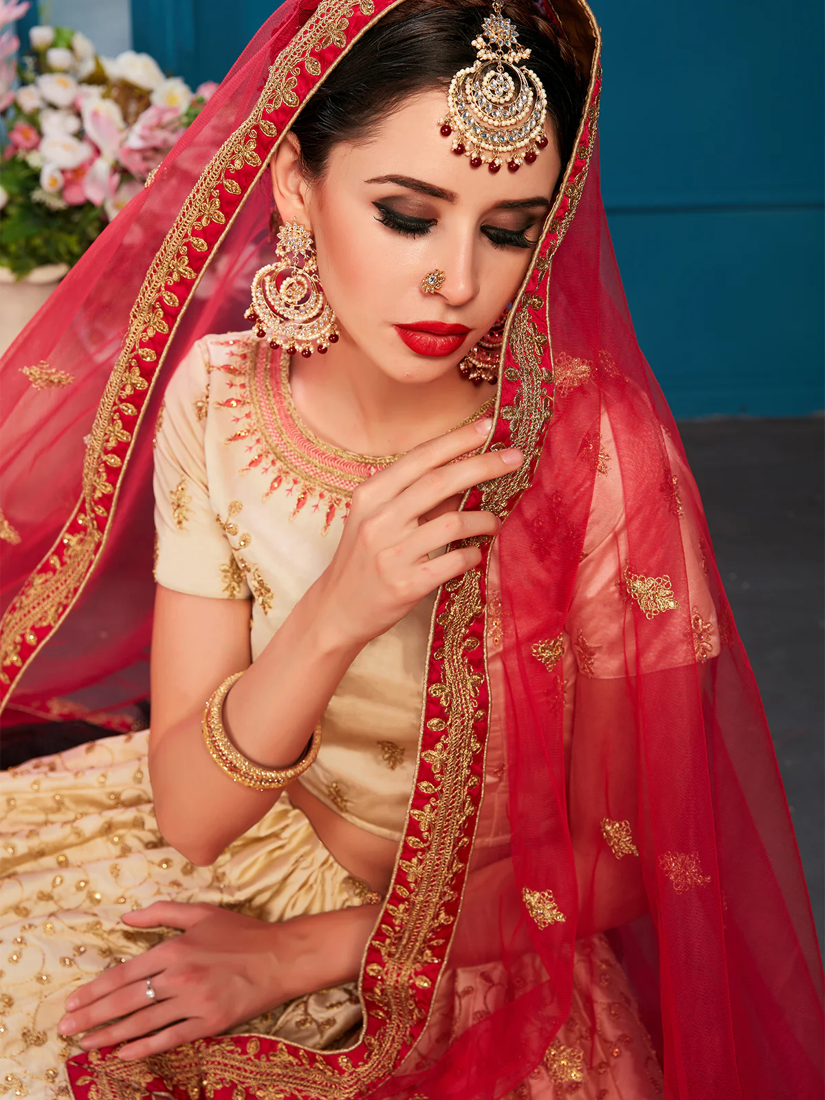 Odette Women Beige Designer Semi Stitched Lehenga With Unstitched Blouse - Image 5