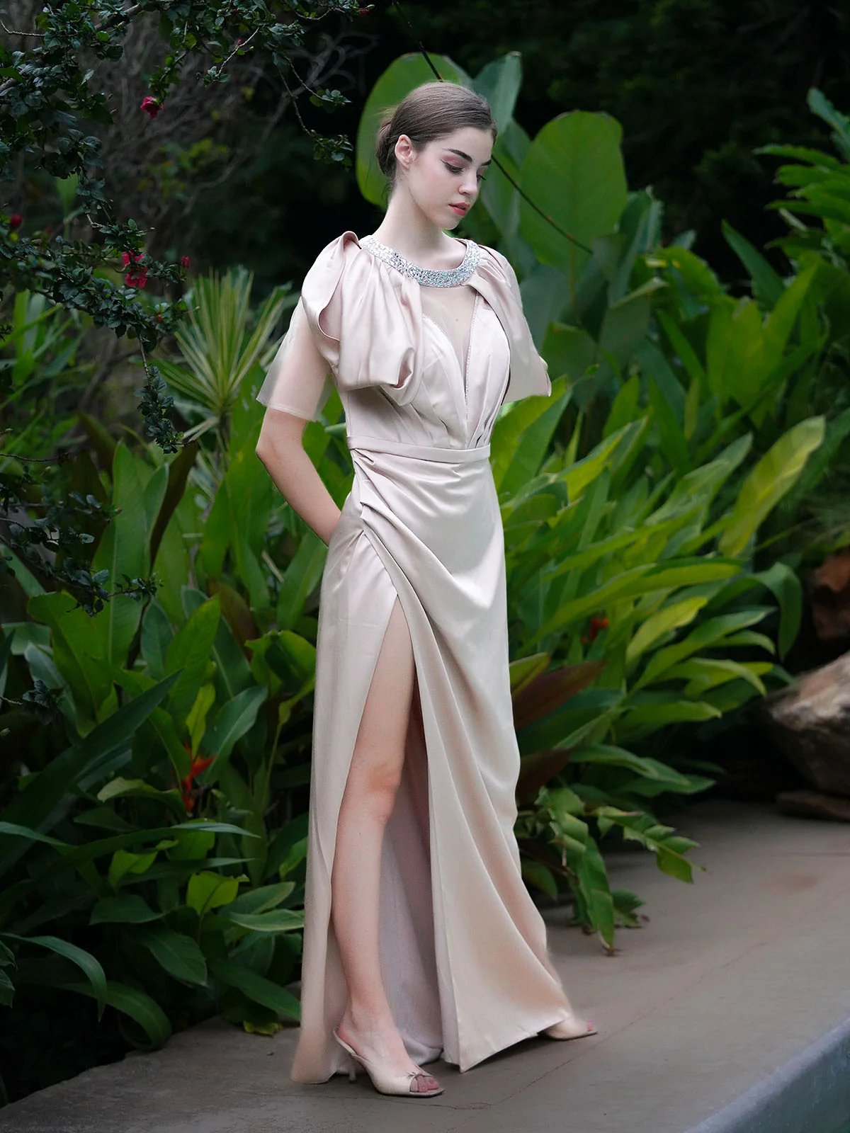Odette Women Satin Embellished Stitched Dress - Image 2