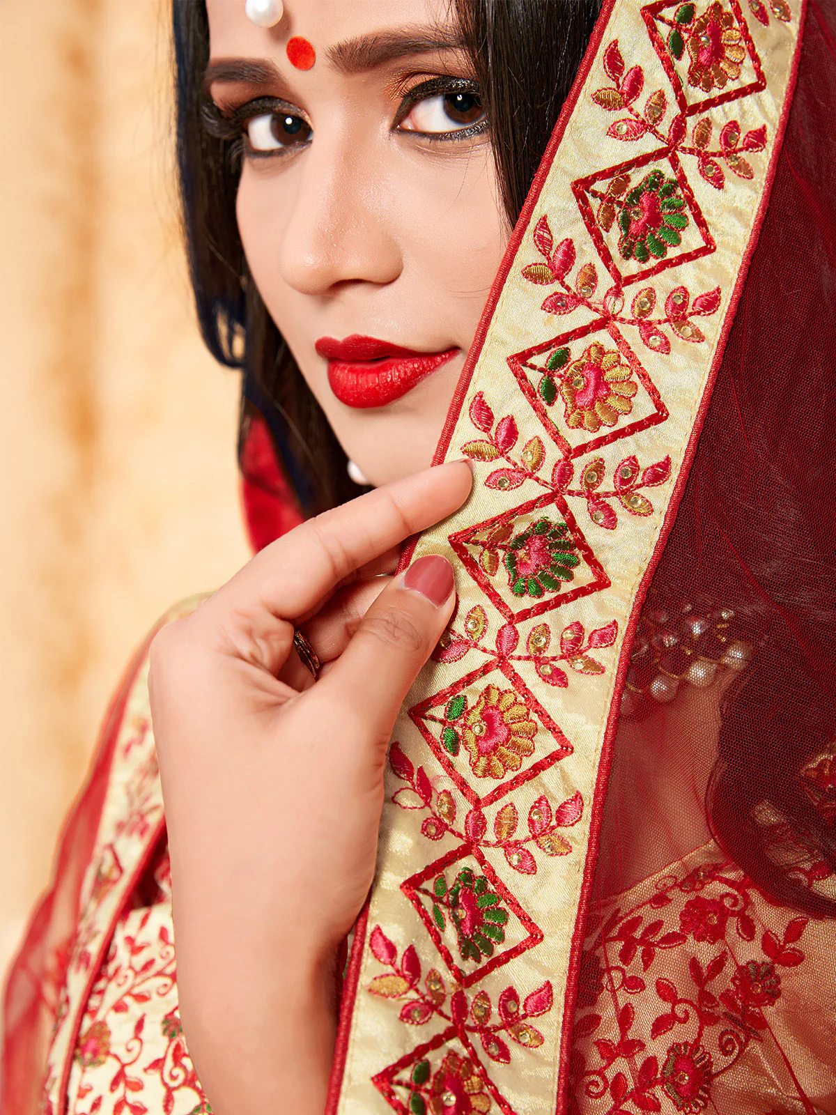 Odette Women Beige Satin Embroidered Semi Stitched Lehenga With Unstitched Blouse - Image 2