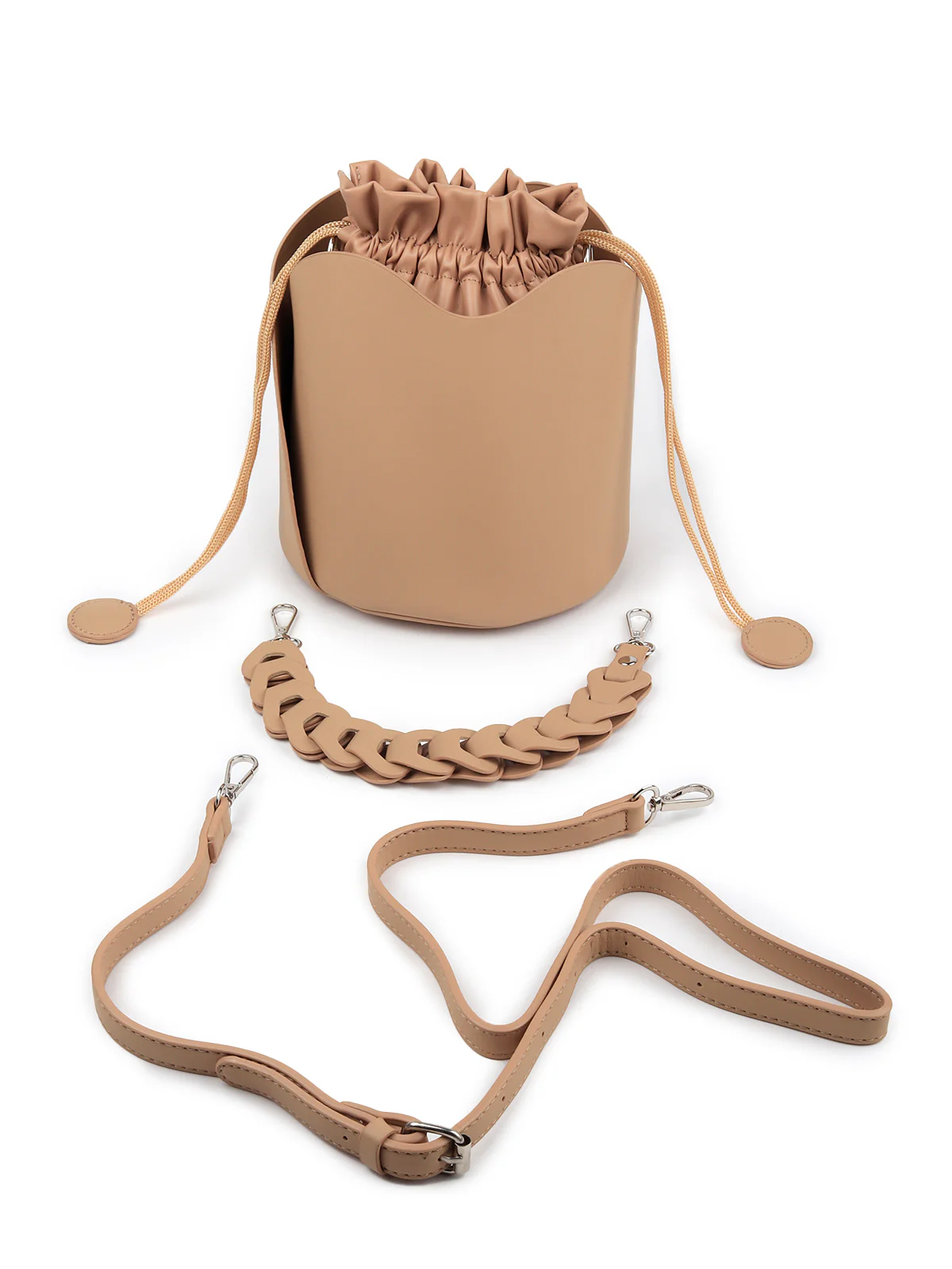 Odette Women Beige Solid Western Potli Bag - Image 3