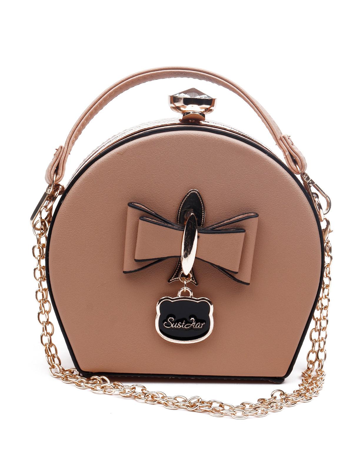 Odette Women Beige Metal Bow Bag - Image 3