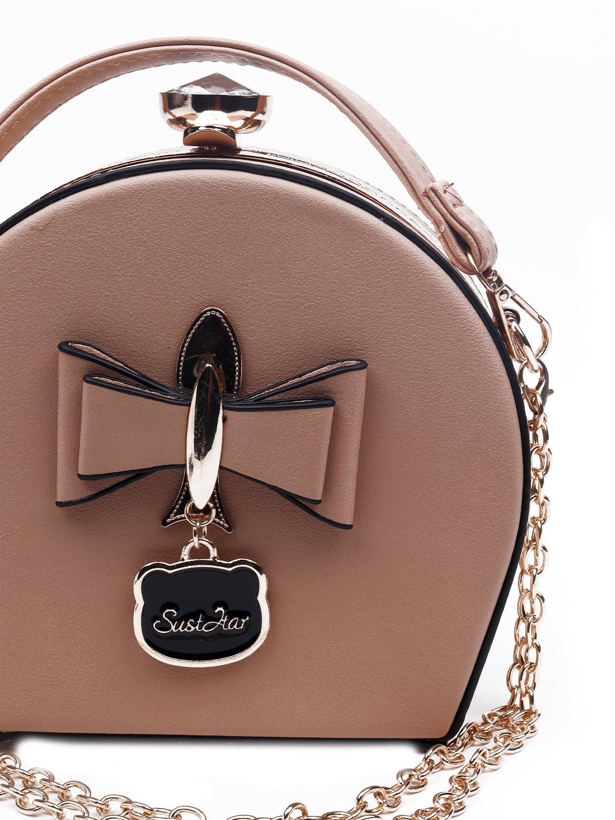 Odette Women Beige Metal Bow Bag - Image 6