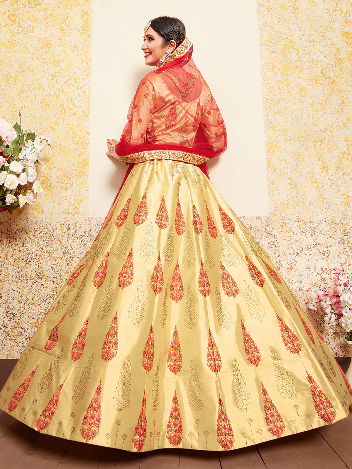 Odette Women Beige Stunning Semi Stitched Lehenga With Unstitched Blouse - Image 2