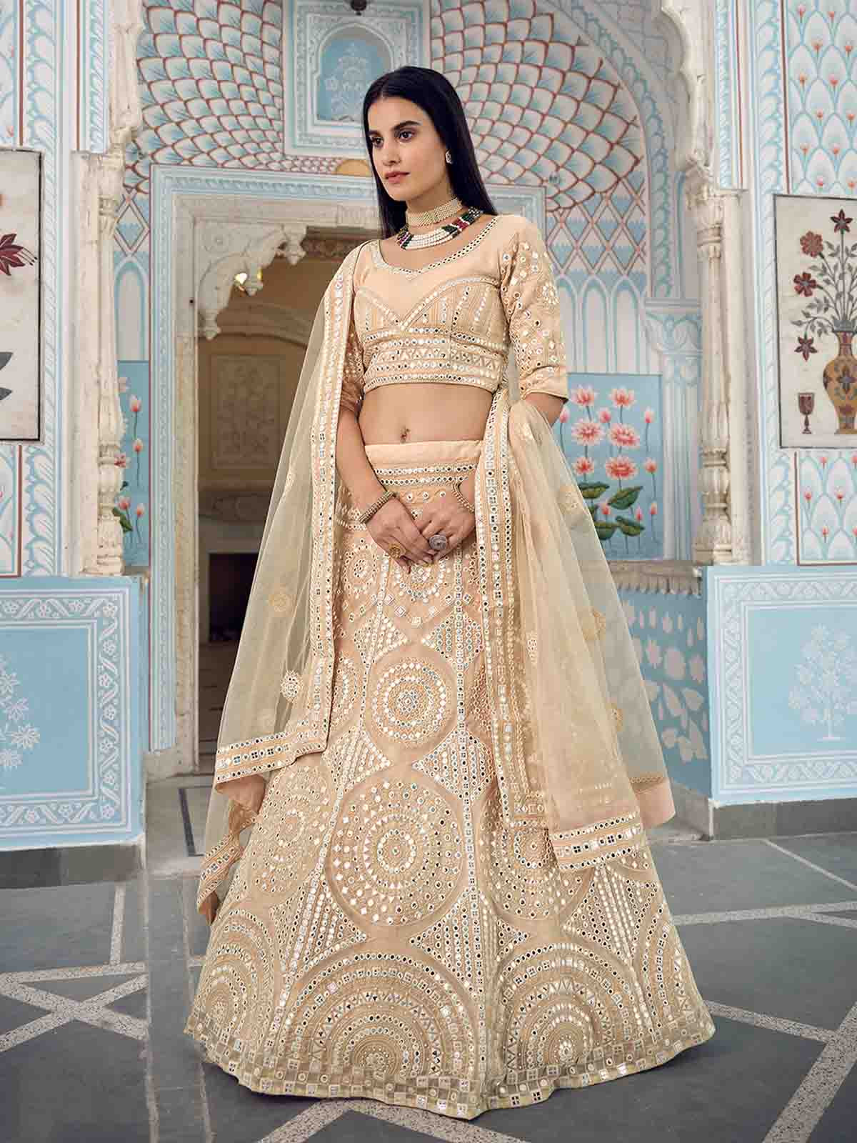 Odette Women Beige Stunning Semi Stitched Lehenga With Unstitched Blouse - Image 2
