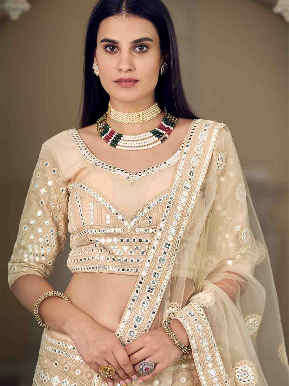 Odette Women Beige Stunning Semi Stitched Lehenga With Unstitched Blouse - Image 4
