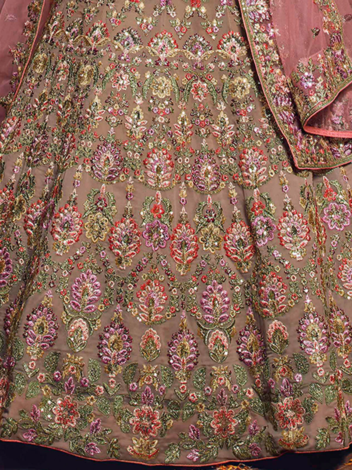 Odette Women Beige Embroidered Georgette Semi Stitched Lehenga With Unstitched Blouse - Image 4