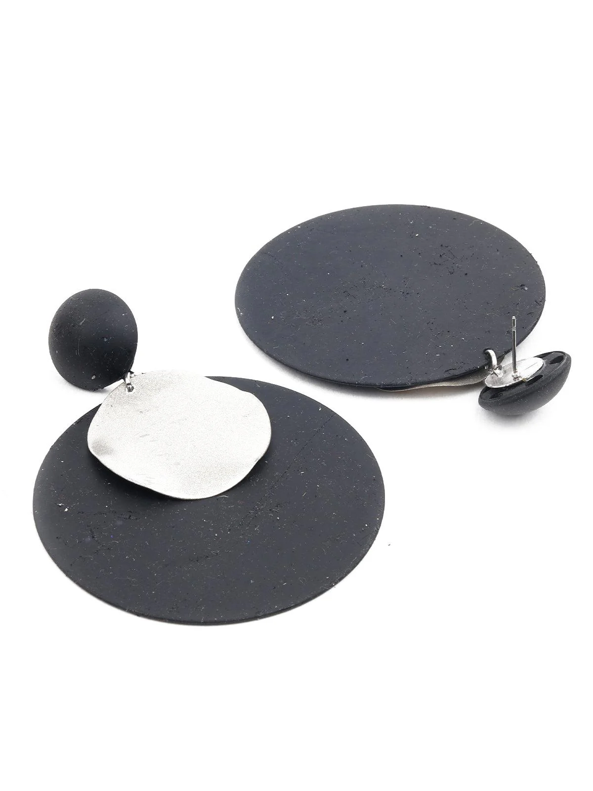 Odette Women Black And Gold Disc Dangle Earrings - Image 3