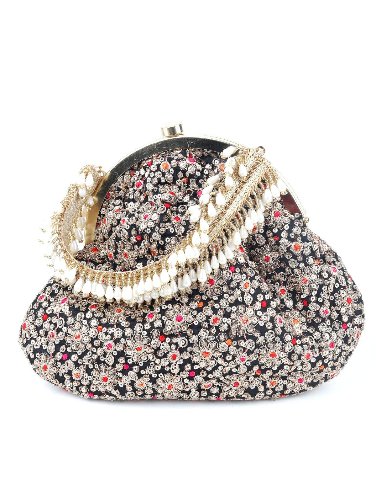 Odette Women Black And Golden Embellished Batuwa - Image 5
