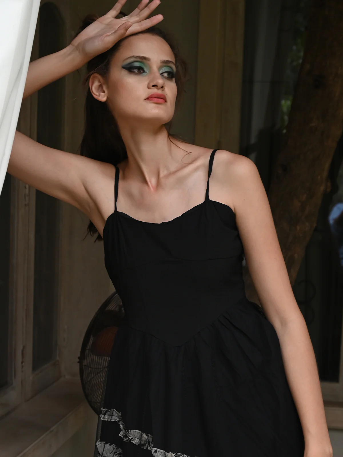 Odette Women Black And White Floral Polyester And Net Dress - Image 5