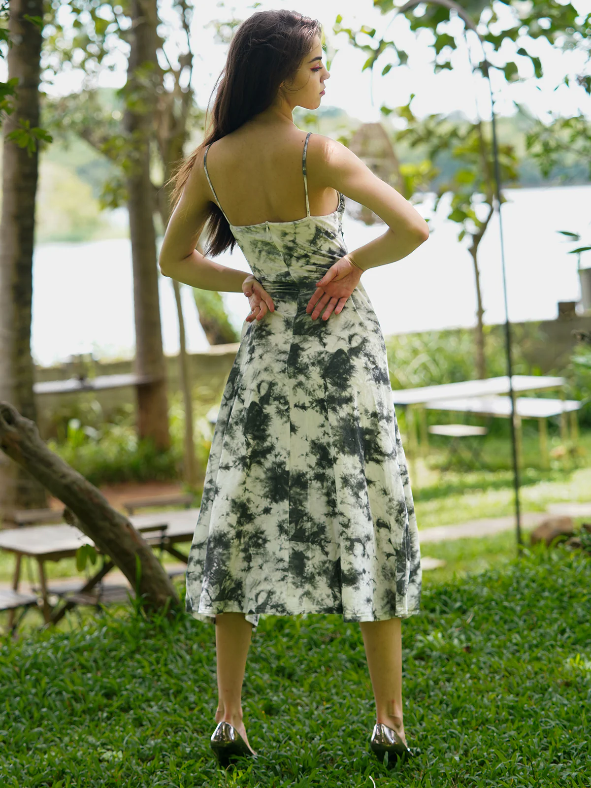Odette Women Black And White Velvet Printed Lycra Long Bodycon Dress - Image 4