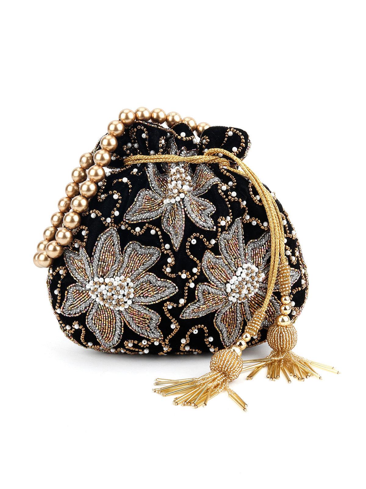 Odette Women Black Beaded Attractive Potli - Image 3