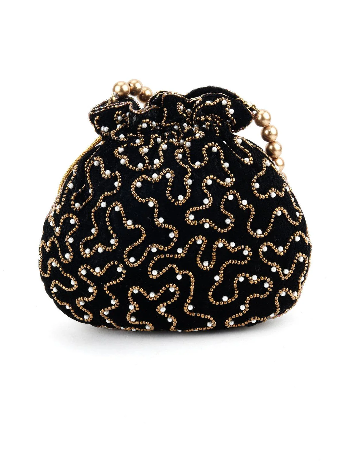 Odette Women Black Beaded Attractive Potli - Image 5