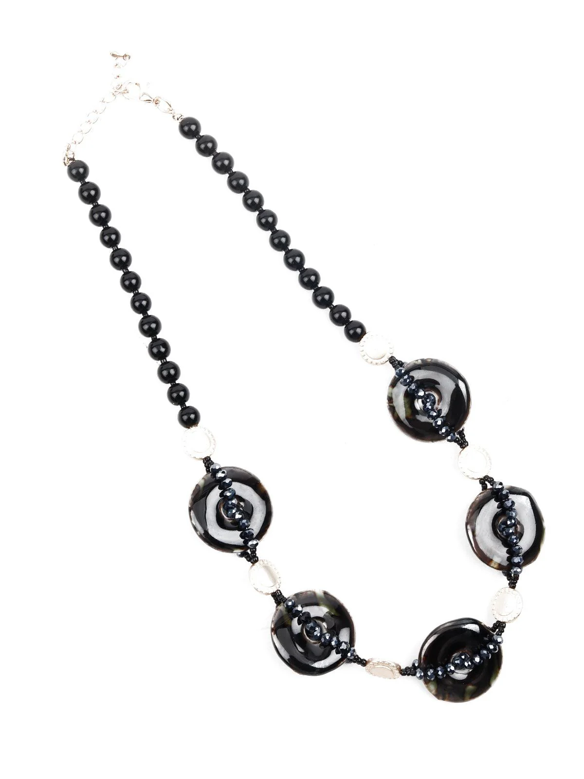 Odette Women Black Beaded Long Necklace - Image 2