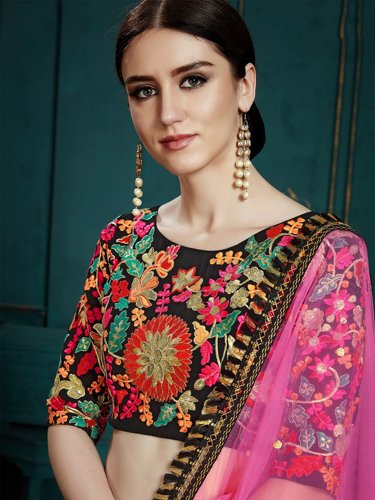 Odette Women Black Classy Semi Stitched Lehenga With Unstitched Blouse - Image 4