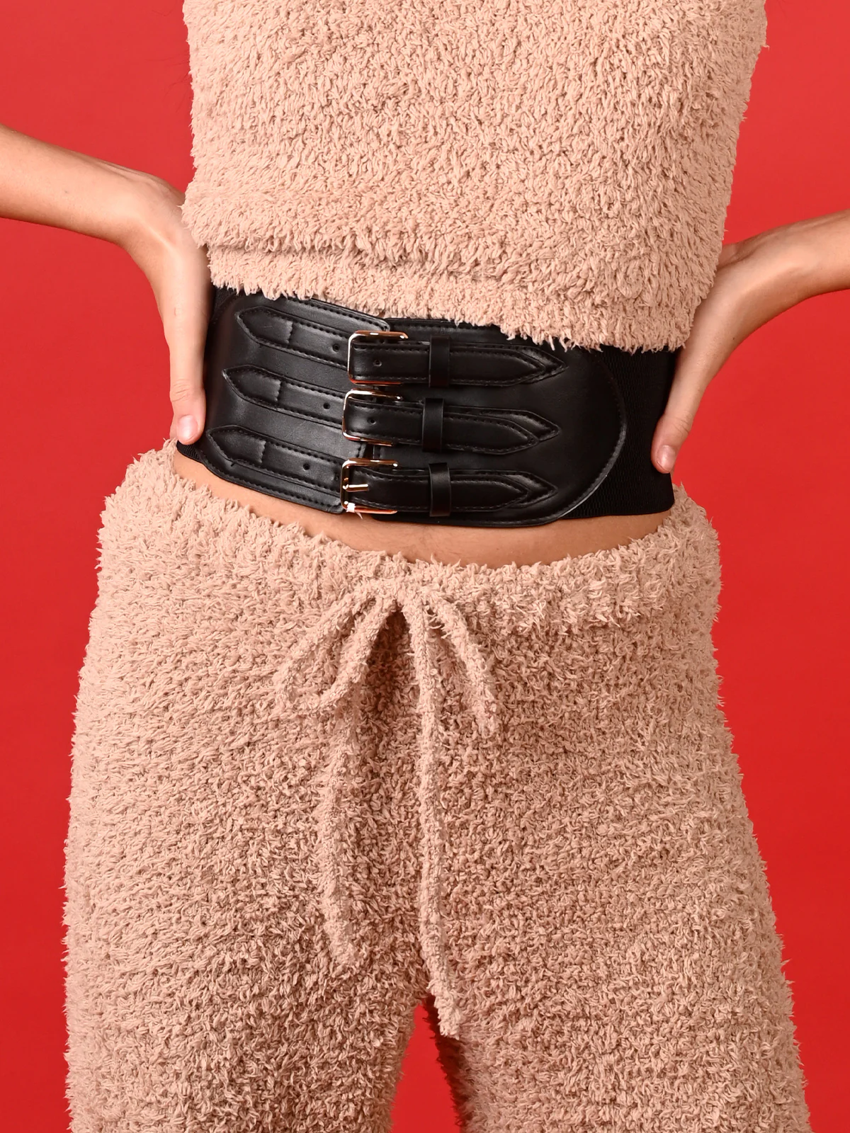 Odette Women Black Elastane Belt With Buckle Patterns - Image 2