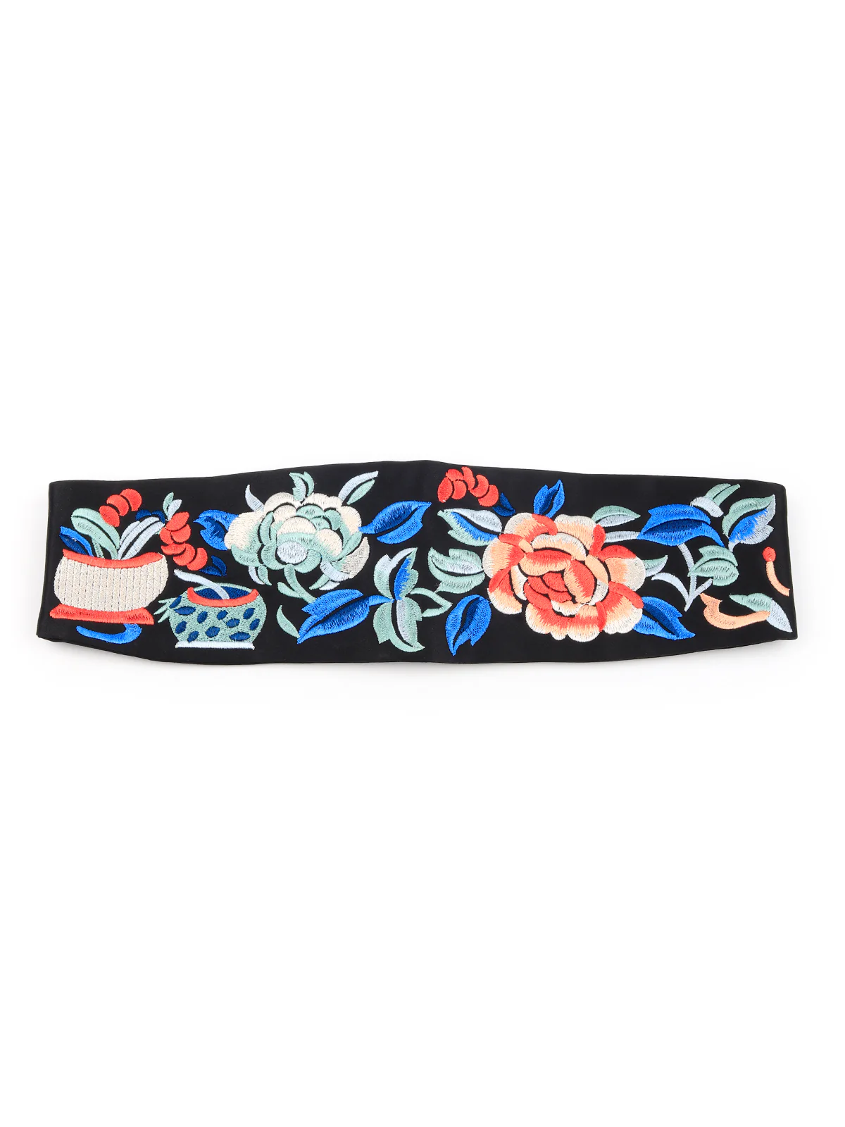 Odette Women Black Elastane Belt With Embroidery - Image 3