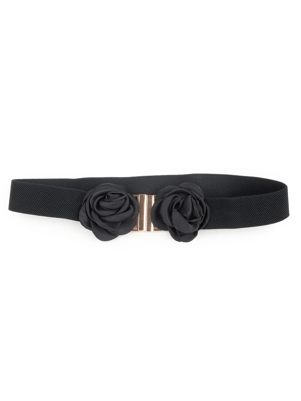 Odette Women Black Elastane Belt With Golden Buckles - Image 3