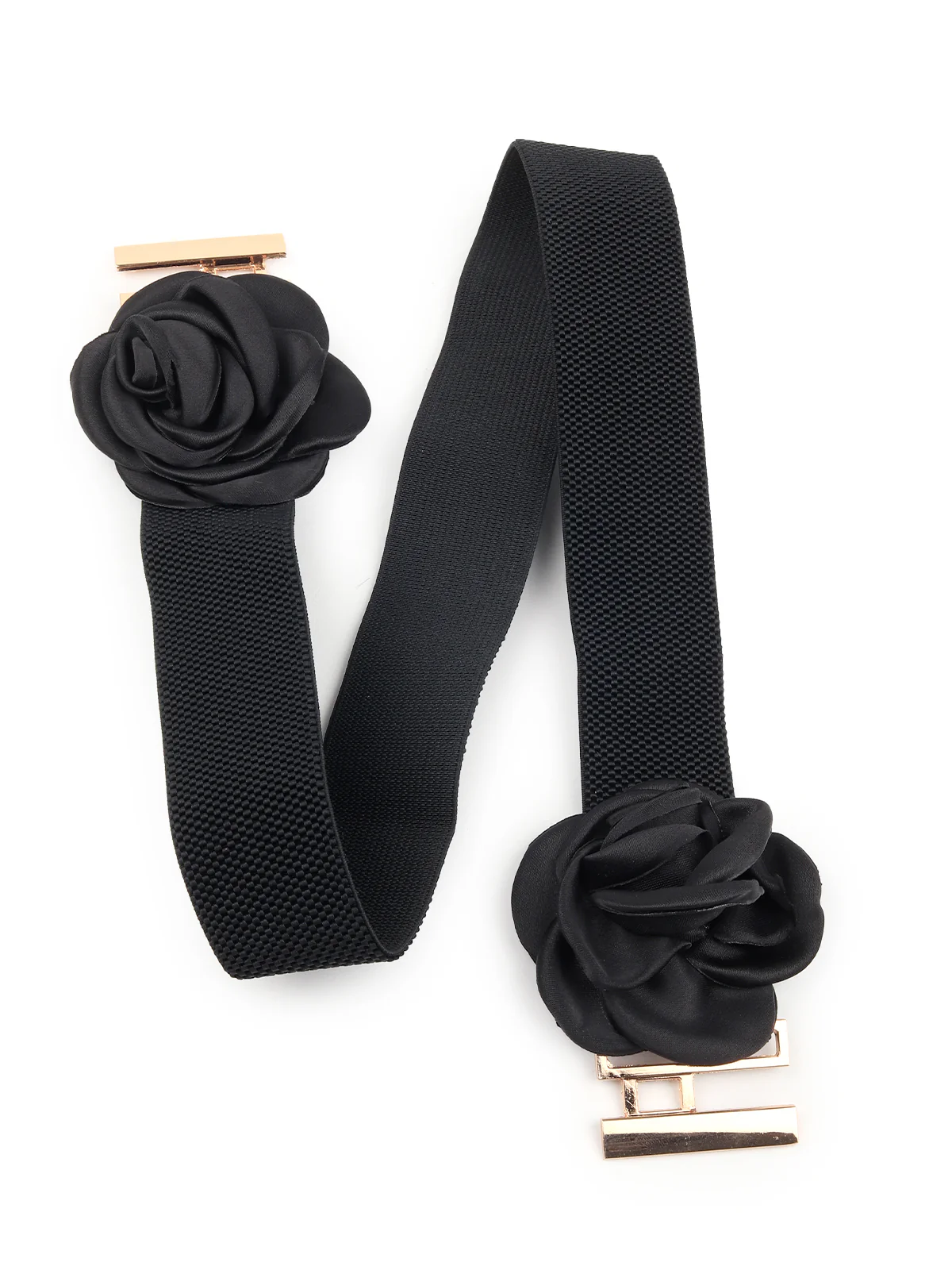 Odette Women Black Elastane Belt With Golden Buckles - Image 4