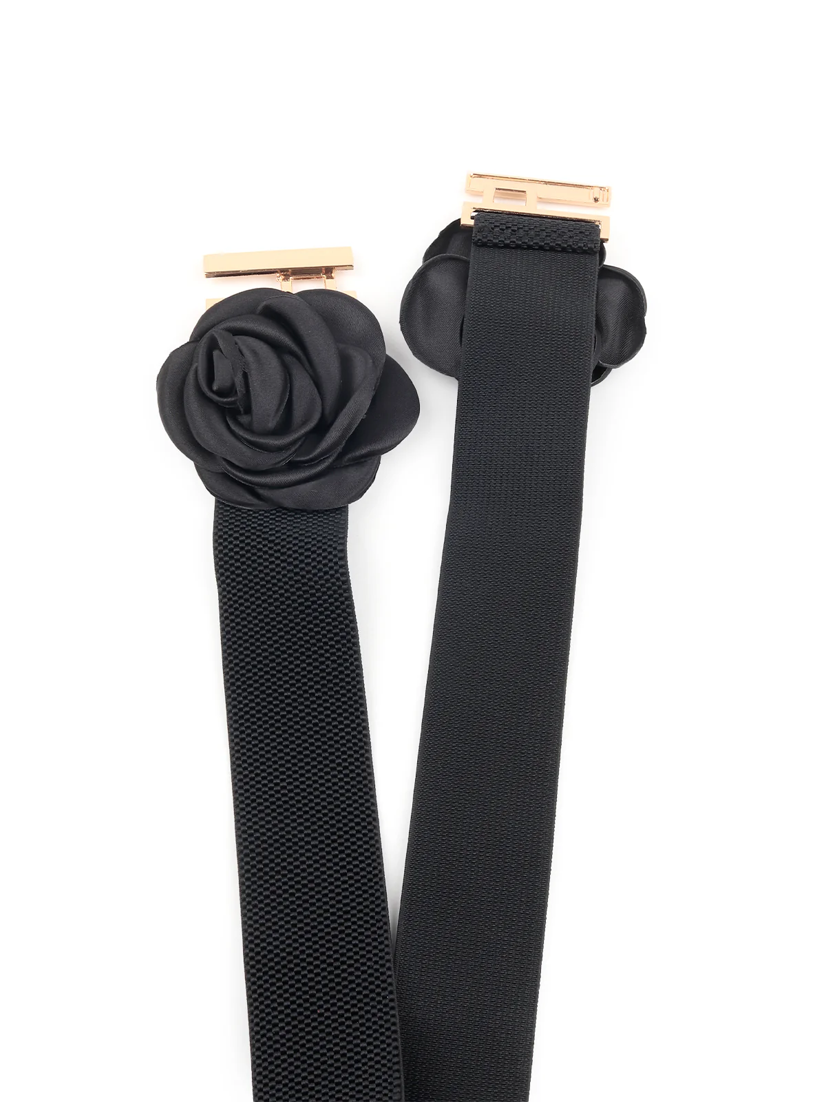 Odette Women Black Elastane Belt With Golden Buckles - Image 5
