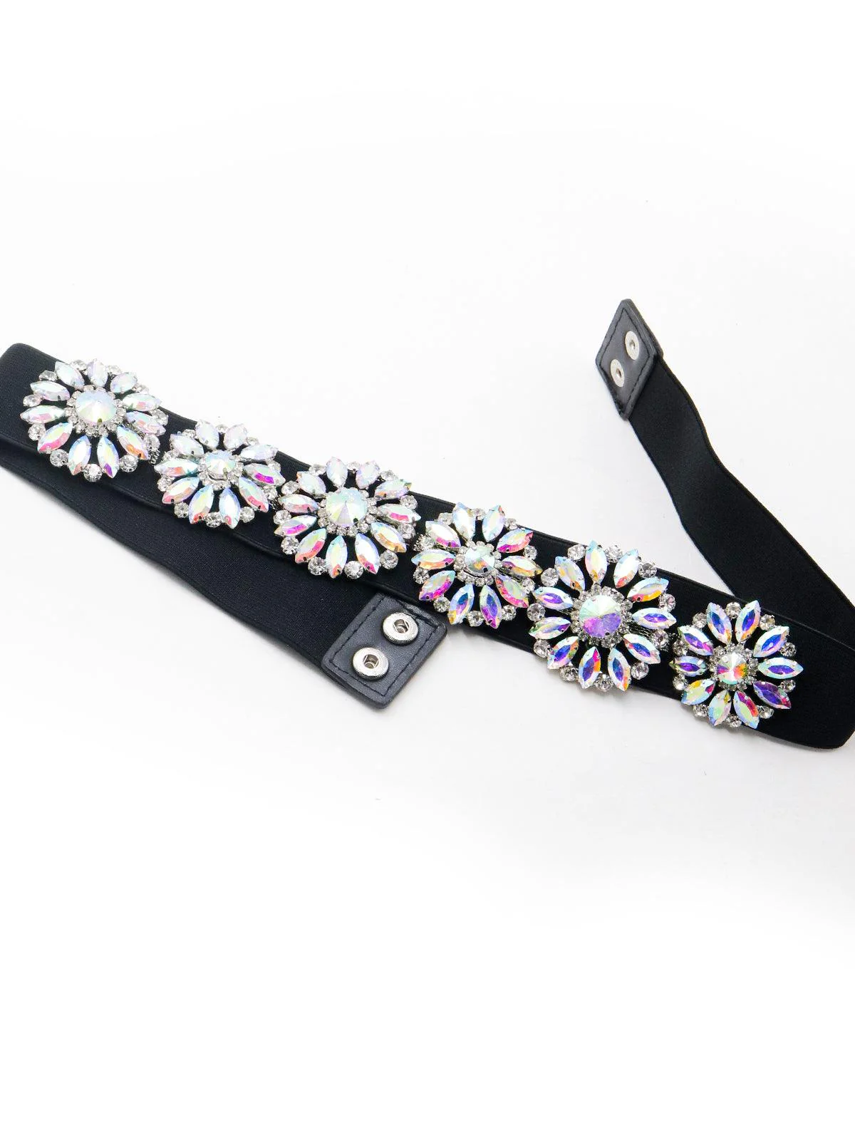 Odette Women Black Elasticised Glittery Gem Waist Belt - Image 3