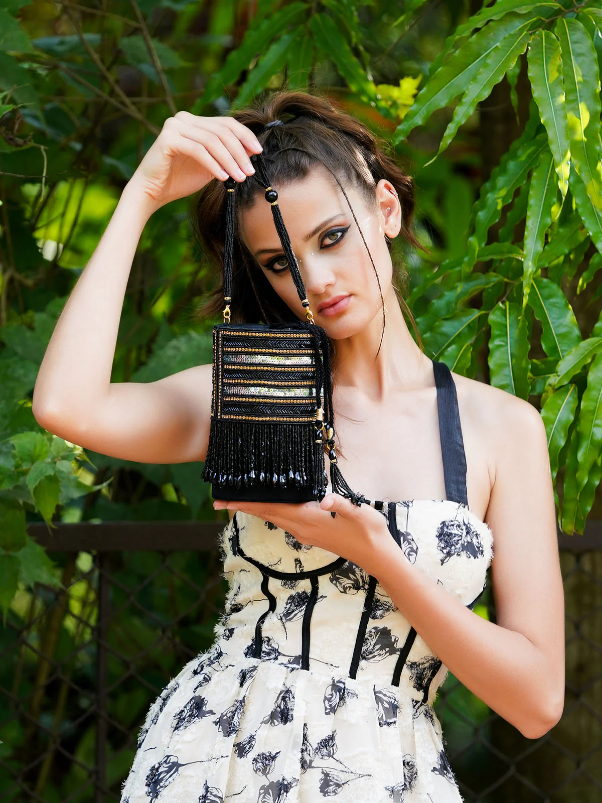 Odette Women Black Embellished Velvet Structured Clutch Bag - Image 2