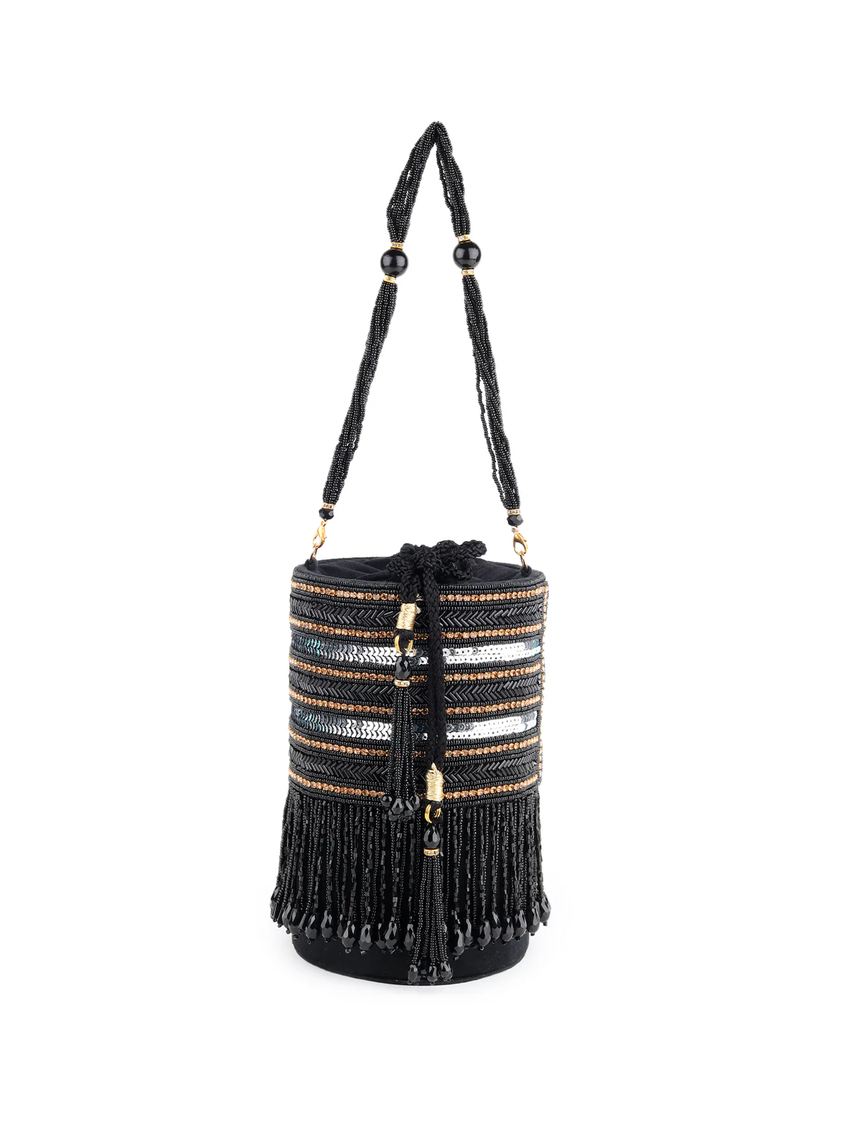 Odette Women Black Embellished Velvet Structured Clutch Bag - Image 4