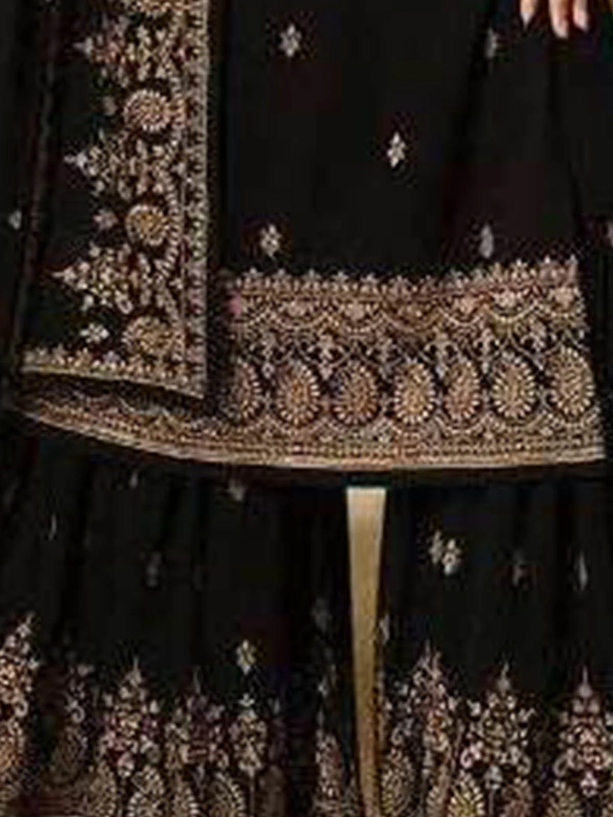 Odette Women Black Embroidered Georgette Sharara Style Semi-Stitched Salwar Suit - Image 3