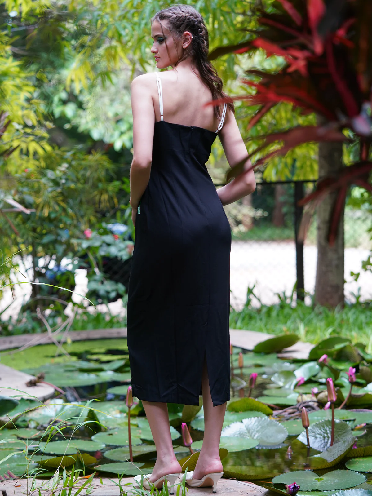 Odette Women Black Embroidered Solid Polyester Fitted Dress - Image 4